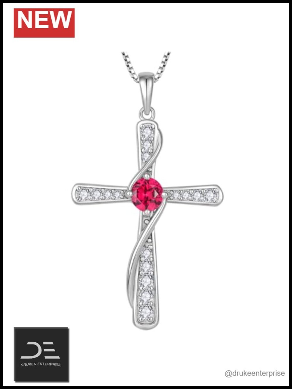 Sterling Silver Cross Pendant Necklace Ruby Women Jewelry Gift